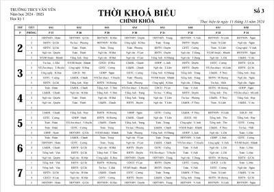 THỜI KHÓA BIỂU SỐ 3 (Thực hiện từ ngày 11 tháng 11 năm 2024)